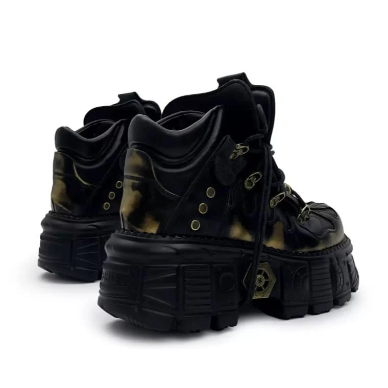 Punk-Schnürschuhe für Damen, zweifarbig, mit runder Zehenpartie, Plateau und dicker Sohle