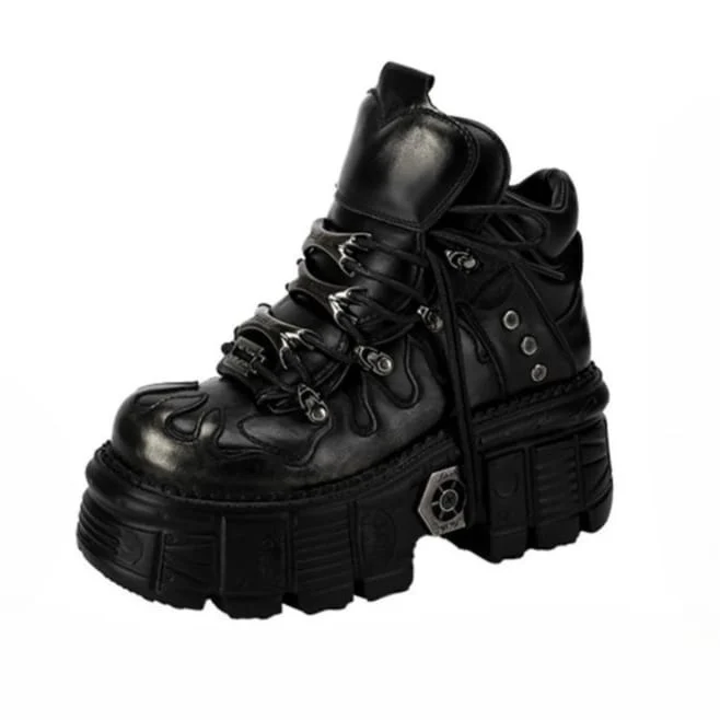 Punk-Schnürschuhe für Damen, zweifarbig, mit runder Zehenpartie, Plateau und dicker Sohle