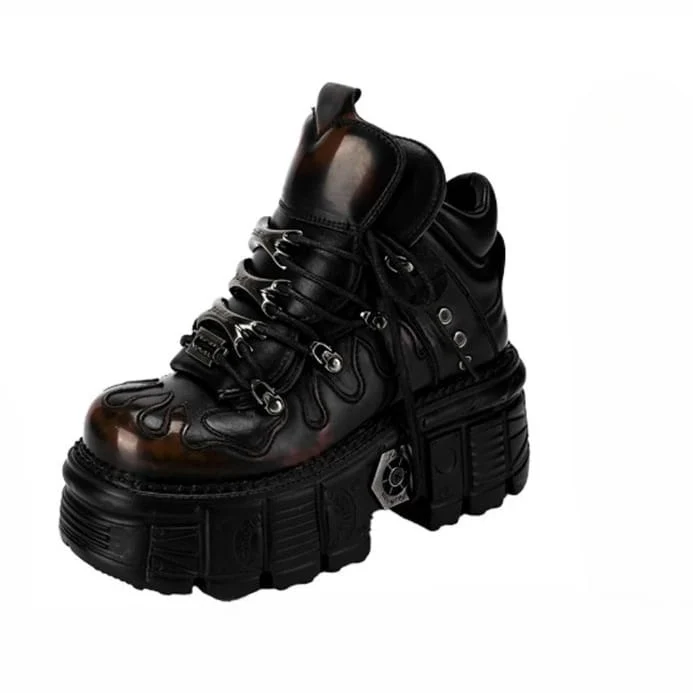 Punk-Schnürschuhe für Damen, zweifarbig, mit runder Zehenpartie, Plateau und dicker Sohle