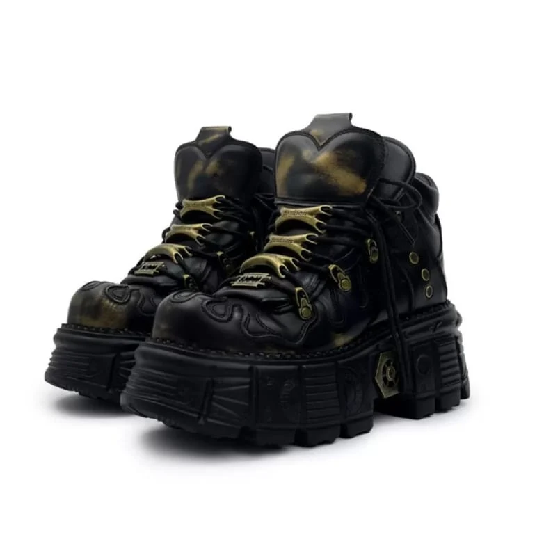 Punk-Schnürschuhe für Herren, zweifarbig, mit runder Zehenpartie, Plateau und dicker Sohle