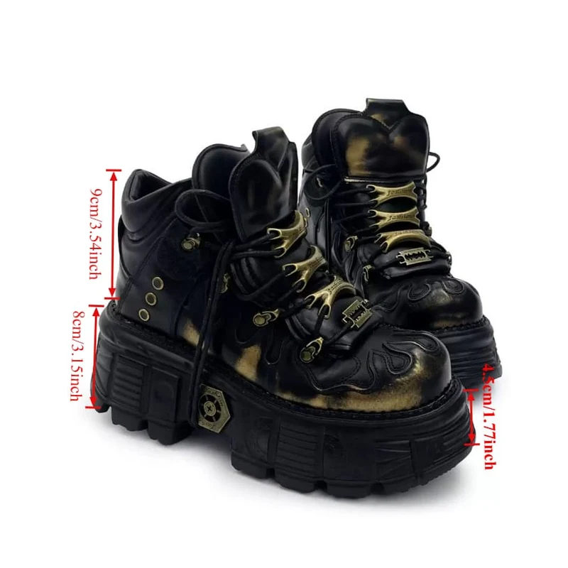 Punk-Schnürschuhe für Herren, zweifarbig, mit runder Zehenpartie, Plateau und dicker Sohle