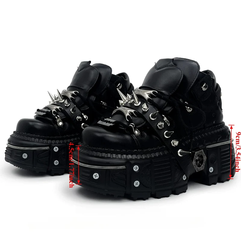 Punk-Schuhe für Herren mit Nietenriemen, runder Zehenpartie und dicker Sohle