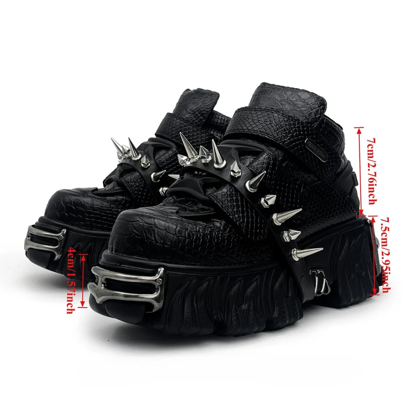 Punk-Sneaker für Herren mit Nietenriemen, Alligatorprint und klobiger Sohle