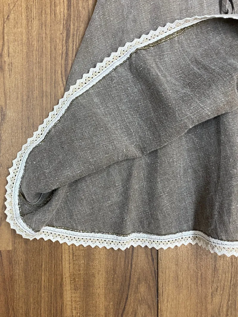 Vintage Trachtenrock Damen aus Leinen Braun Landhausstil Gr. 40