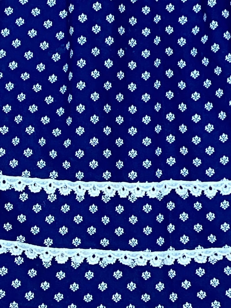 Vintage Dirndlschürze blau weiß - Blütenborten, kurz