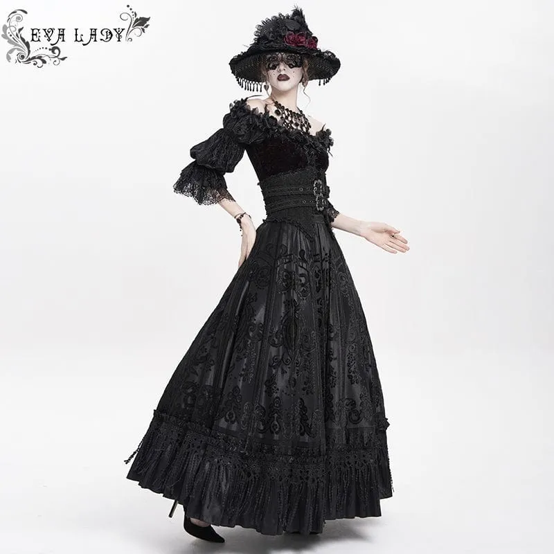Gothic Jacquard Quasten Schnallen Langer Rock für Damen Schwarz