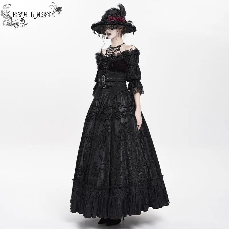 Gothic Jacquard Quasten Schnallen Langer Rock für Damen Schwarz