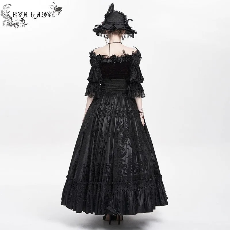 Gothic Jacquard Quasten Schnallen Langer Rock für Damen Schwarz
