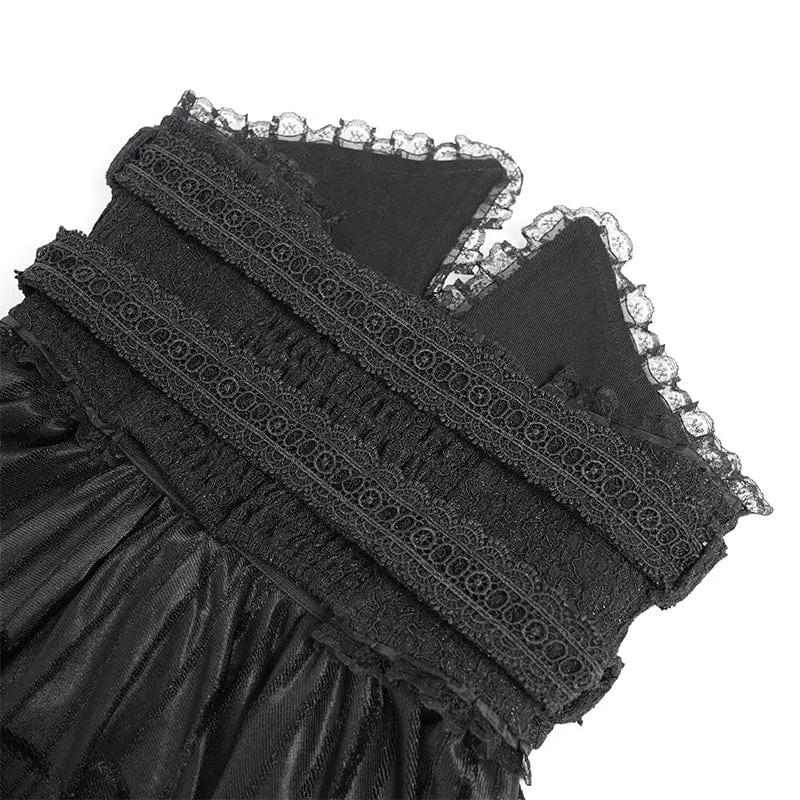 Gothic Jacquard Quasten Schnallen Langer Rock für Damen Schwarz