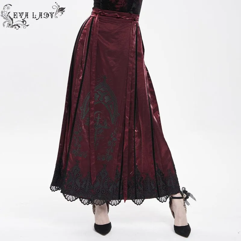 Langer Gothic-Rock für Damen mit Blumenstickerei und Pferdegesicht