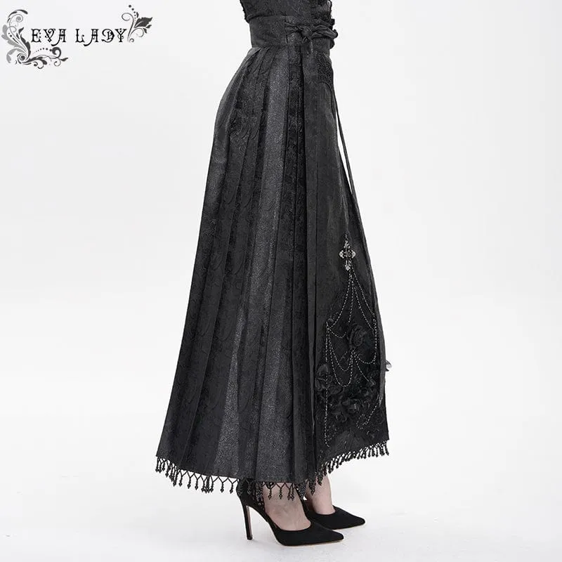 Gothic-Blumen-Kreuzkette-Pferdegesicht-Langer Rock für Damen