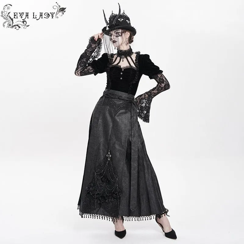 Gothic-Blumen-Kreuzkette-Pferdegesicht-Langer Rock für Damen