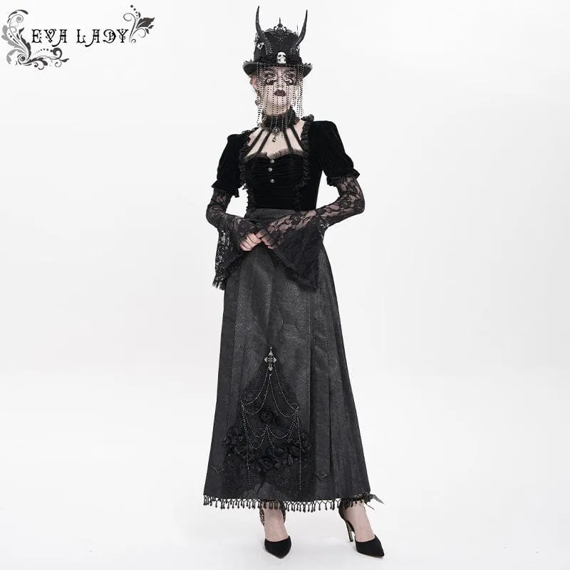 Gothic-Blumen-Kreuzkette-Pferdegesicht-Langer Rock für Damen