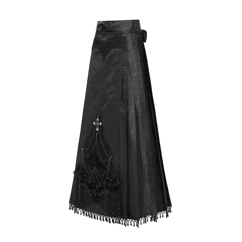 Gothic-Blumen-Kreuzkette-Pferdegesicht-Langer Rock für Damen