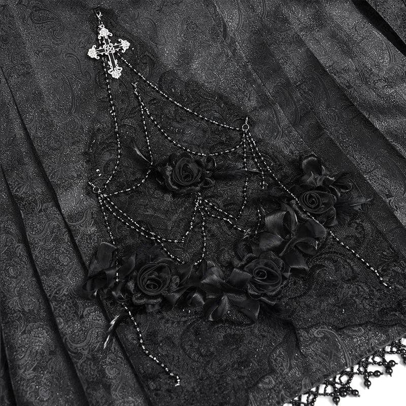 Gothic-Blumen-Kreuzkette-Pferdegesicht-Langer Rock für Damen