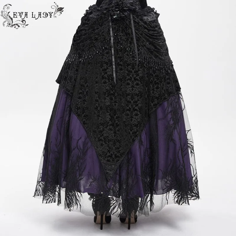 Gothic-Rock mit Blumenstickerei und Perlen für Damen, Lila