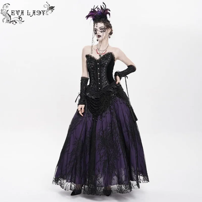Gothic-Rock mit Blumenstickerei und Perlen für Damen, Lila