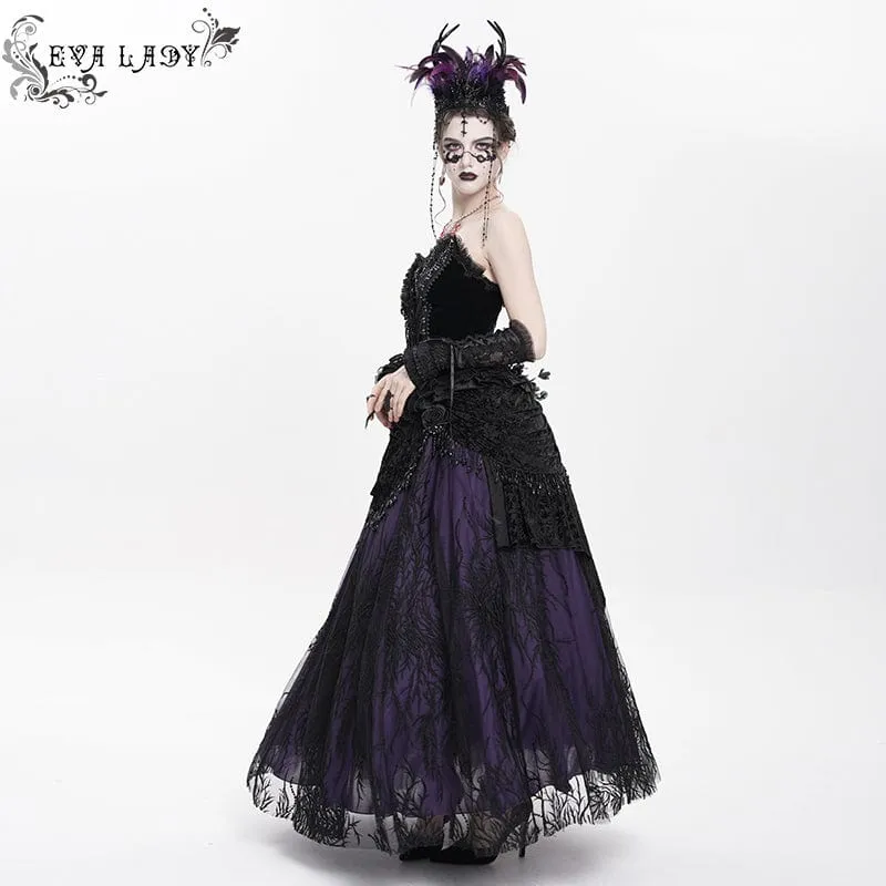 Gothic-Rock mit Blumenstickerei und Perlen für Damen, Lila