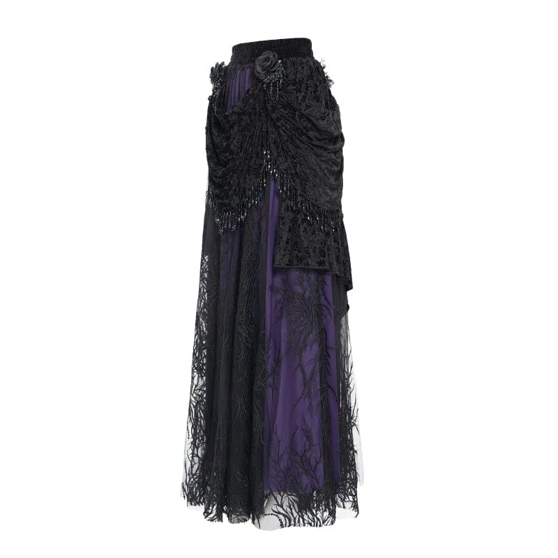 Gothic-Rock mit Blumenstickerei und Perlen für Damen, Lila