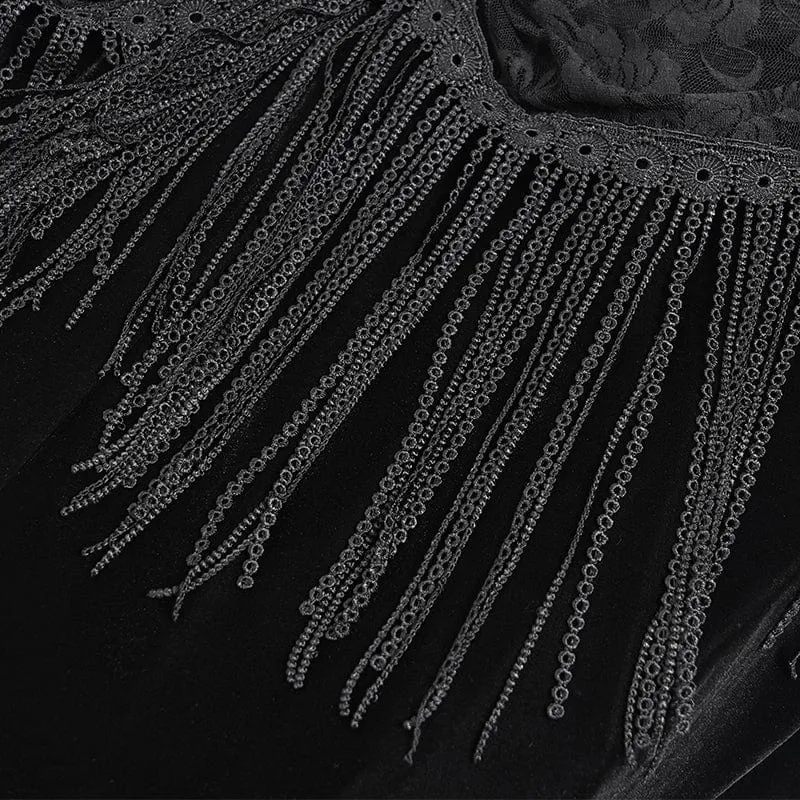 Schwarzes, gotisches Maxikleid mit Blumenmuster, Raffungen und Schnürung für Damen, ideal als Hochzeitskleid
