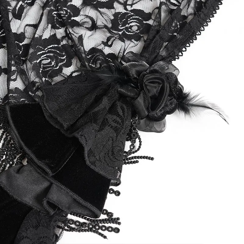 Gothic-Schnürkleid aus Samt mit Federn, langes Unterkleid für Damen, Hochzeitskleid