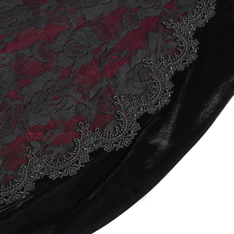 Rotes, langes, gotisches Unterkleid mit Blumenstickerei, Kreuzrüschen und Rüschen für Damen – ideal als Hochzeitskleid