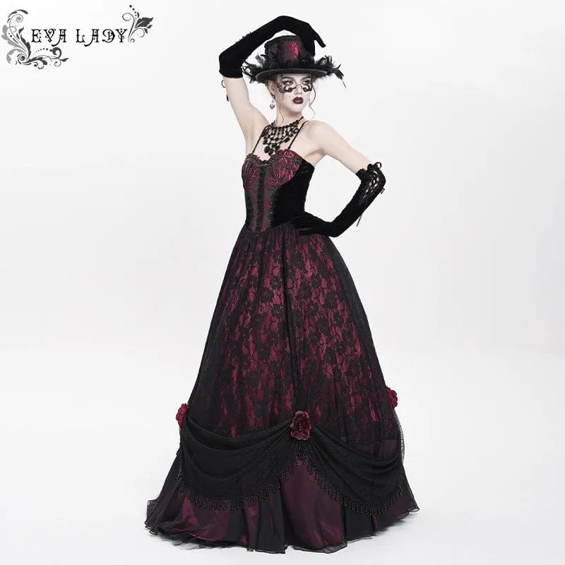 Gothic Jacquard Blumen- und Perlenbesetztes langes Unterkleid für Damen, Hochzeitskleid