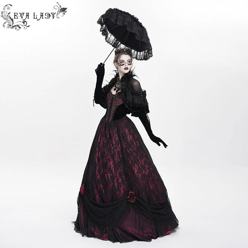 Gothic Jacquard Blumen- und Perlenbesetztes langes Unterkleid für Damen, Hochzeitskleid