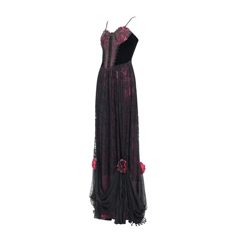 Gothic Jacquard Blumen- und Perlenbesetztes langes Unterkleid für Damen, Hochzeitskleid