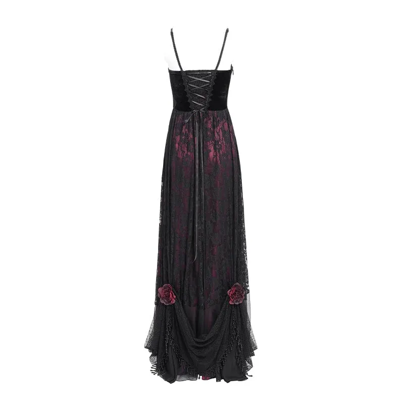 Gothic Jacquard Blumen- und Perlenbesetztes langes Unterkleid für Damen, Hochzeitskleid