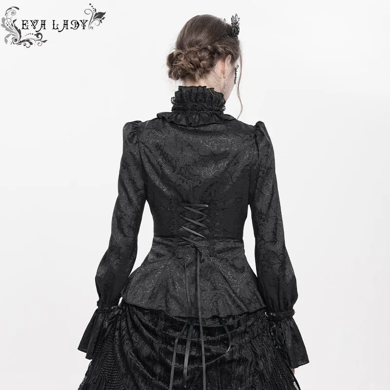 Gothic-Langarmhemd mit Jacquard-Spitze und Stehkragen für Damen