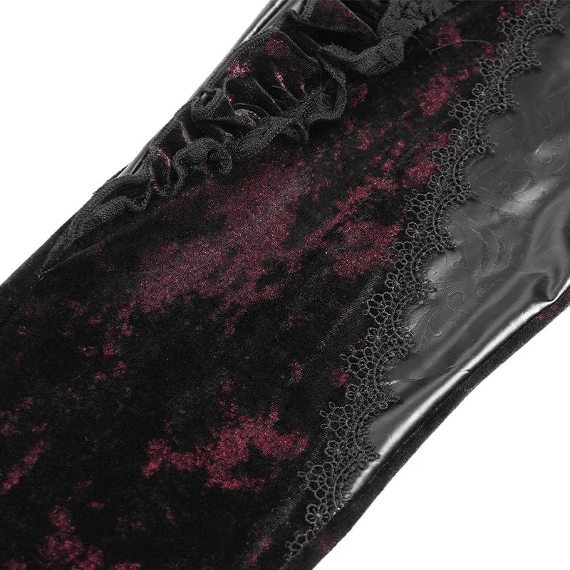 Gothic Floral Kunstleder & Samt Rüschenhose für Damen Rot