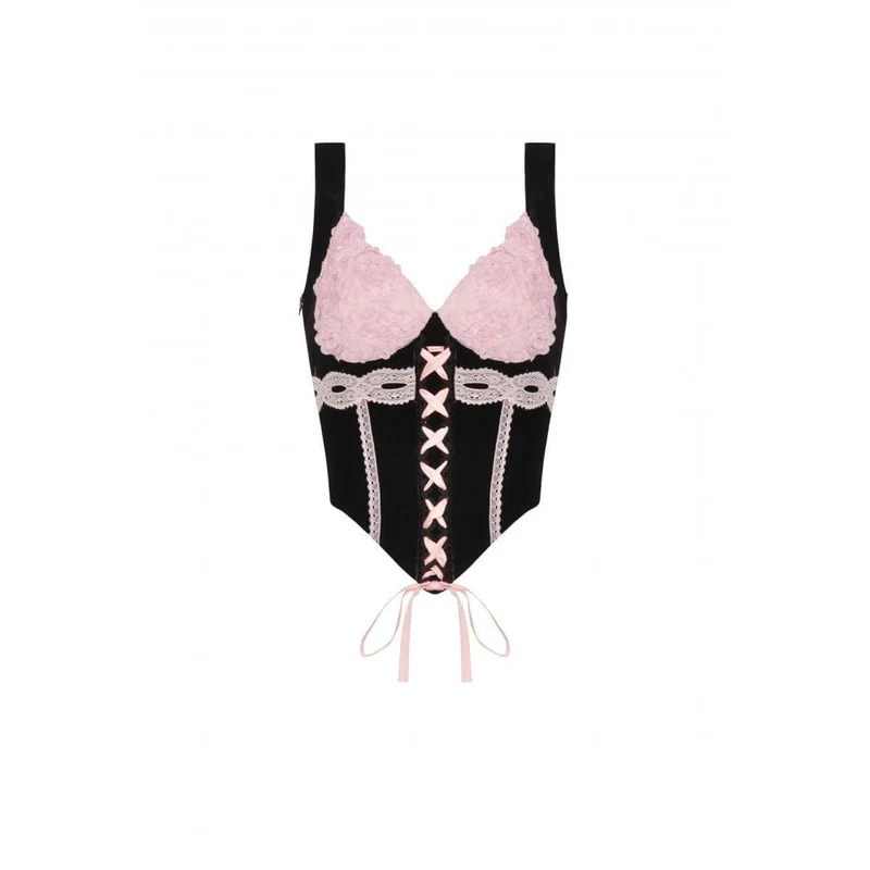 Damen-Bustier aus Samt mit Grunge-Riemchen und Spitzenspleiß