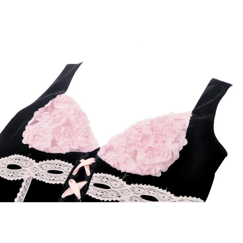 Damen-Bustier aus Samt mit Grunge-Riemchen und Spitzenspleiß
