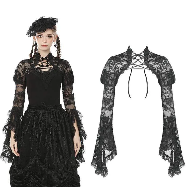 Damen Goth Sheer Floral Lace Cape mit Puffärmeln