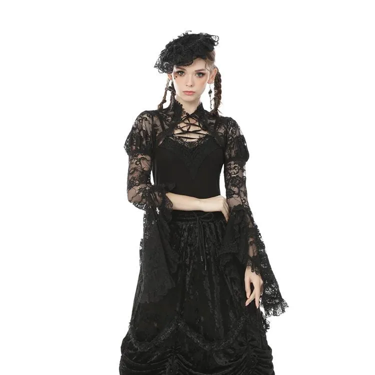 Damen Goth Sheer Floral Lace Cape mit Puffärmeln