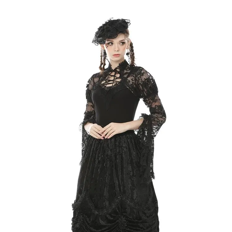 Damen Goth Sheer Floral Lace Cape mit Puffärmeln