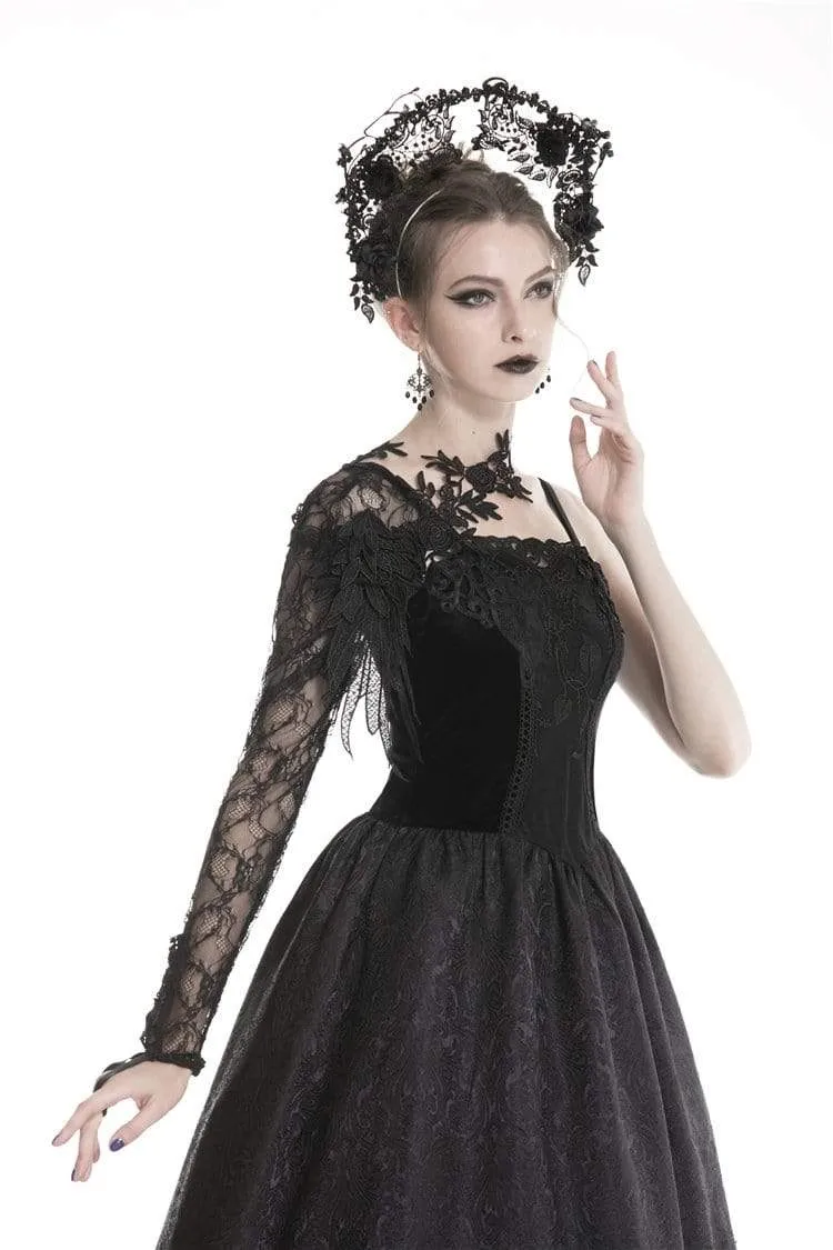 Gothic-Spitzenkleid mit halben Ärmeln und Blumenmuster für Damen