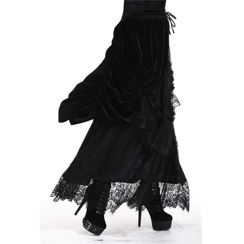 Damen Vintage Layered Lace & Velour Rock