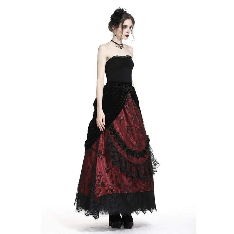 Damen Vintage Layered Lace & Velour Rock