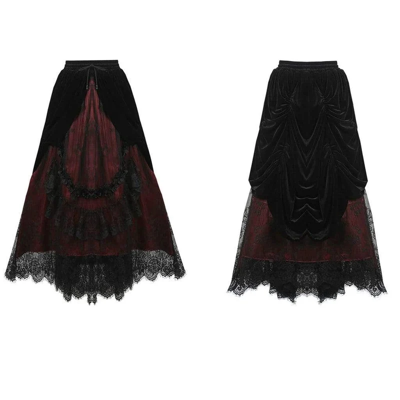 Damen Vintage Layered Lace & Velour Rock