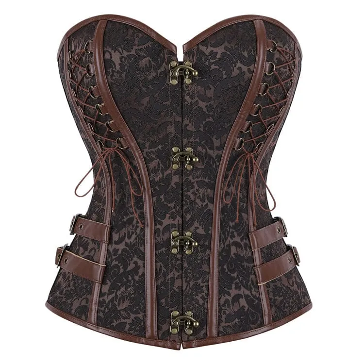 Gothic-Korsett für Damen mit Blumenmuster, Schnürung und Schnallenverschluss
