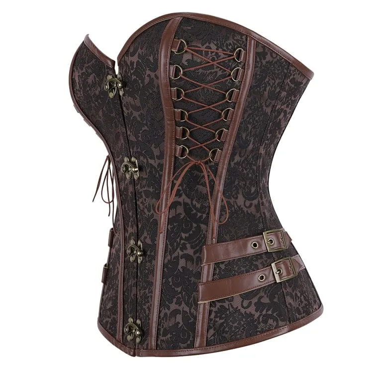 Gothic-Korsett für Damen mit Blumenmuster, Schnürung und Schnallenverschluss