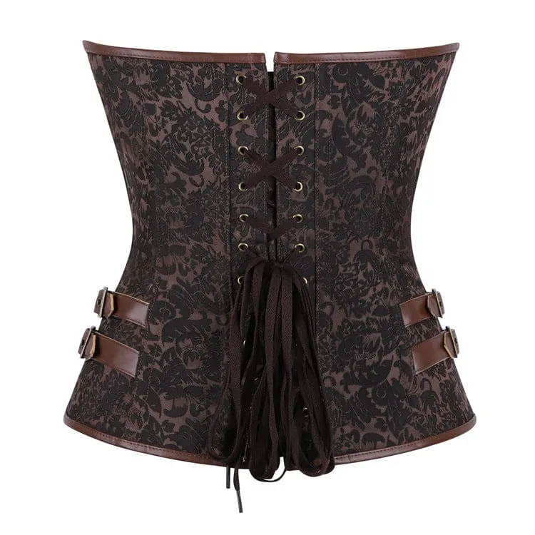 Gothic-Korsett für Damen mit Blumenmuster, Schnürung und Schnallenverschluss