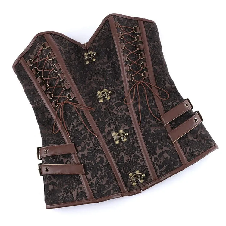 Gothic-Korsett für Damen mit Blumenmuster, Schnürung und Schnallenverschluss