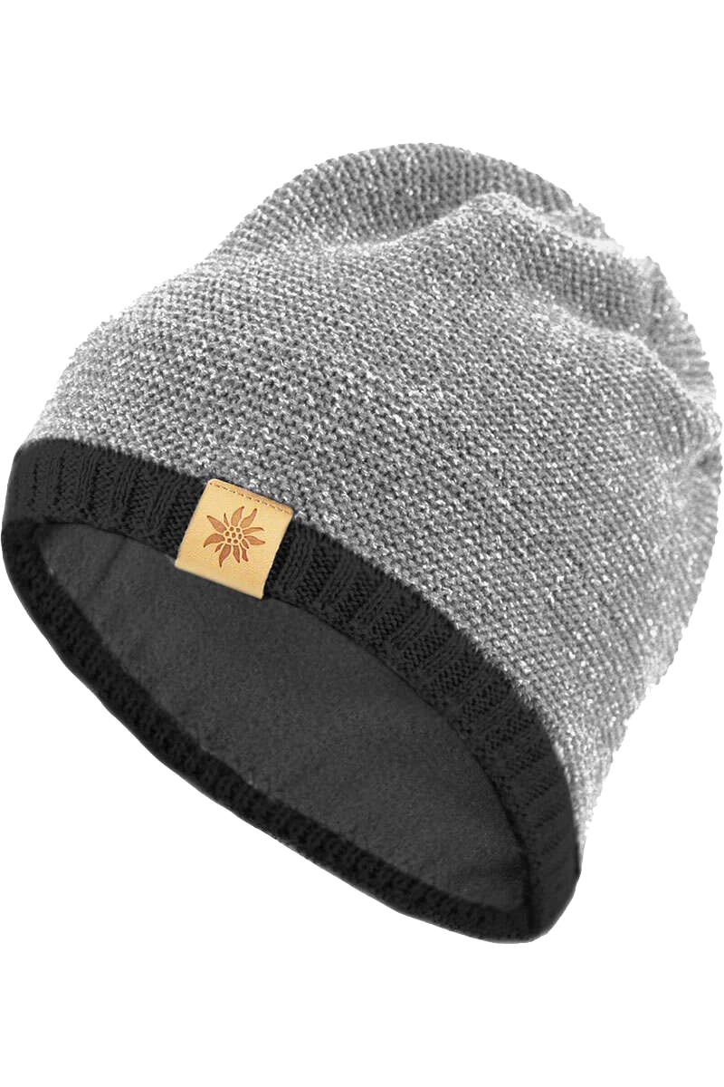Unisex Trachten-Strickmütze mit Edelweiß-Lederpatch