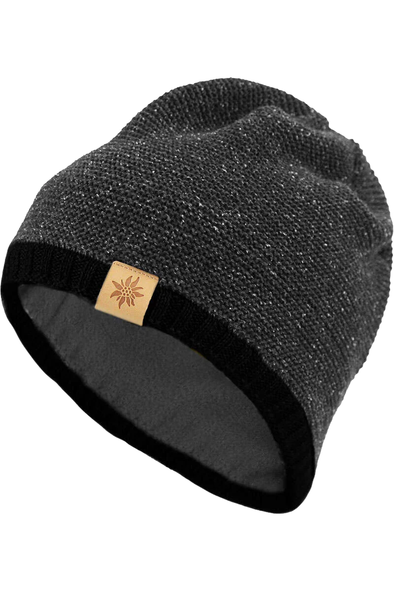 Unisex Trachten-Strickmütze mit Edelweiß-Lederpatch
