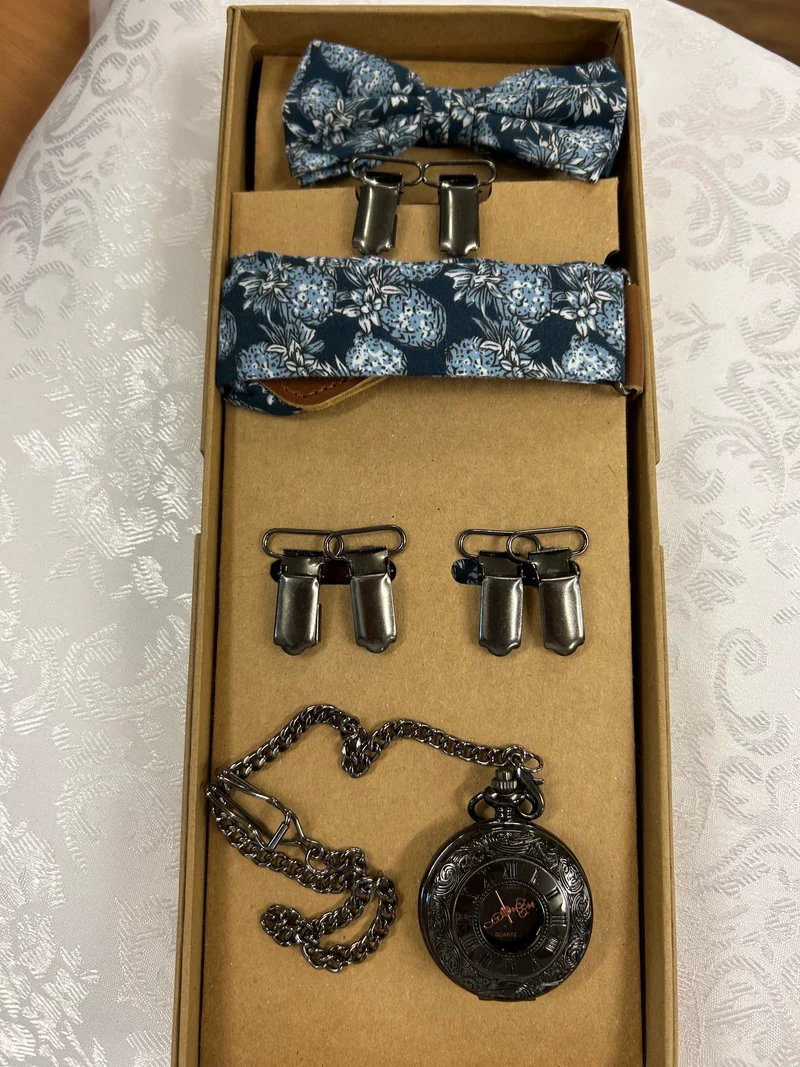 Hosenträger-Set mit Fliege & Taschenuhr – Einheitsgröße
