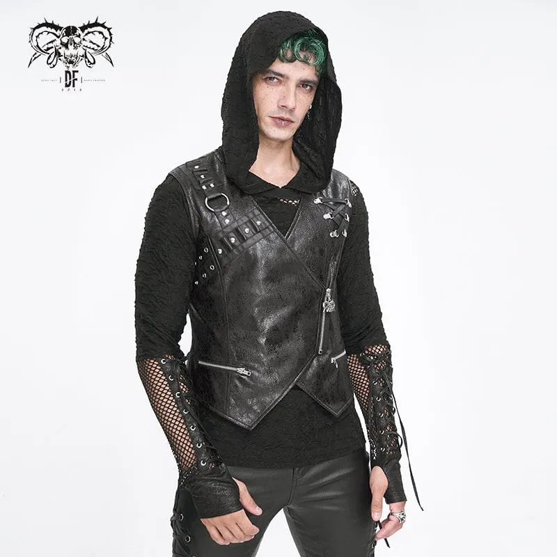 Herren-Weste aus Kunstleder mit Punk-Reißverschluss