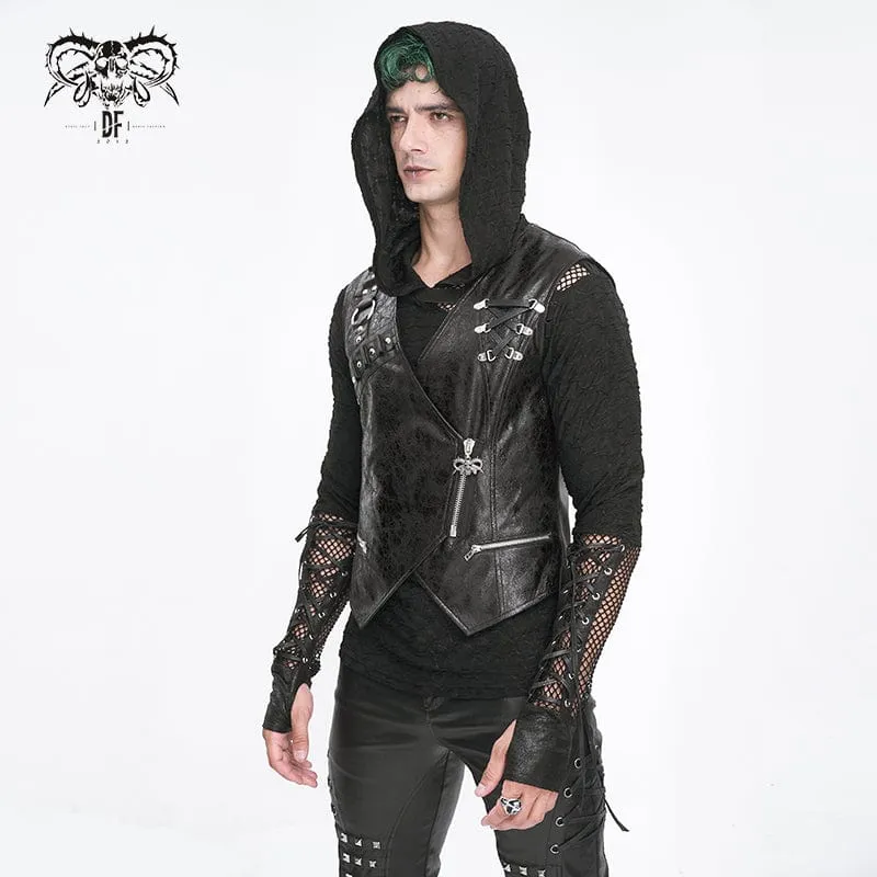 Herren-Weste aus Kunstleder mit Punk-Reißverschluss
